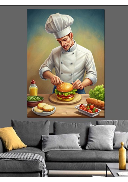 Aşçı Ver Taze Hamburger Dekoratif Kanvas - Mdf Ahşap Tablo
