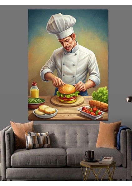 Aşçı Ver Taze Hamburger Dekoratif Kanvas - Mdf Ahşap Tablo fiyatları