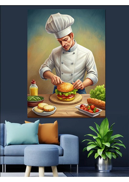 Aşçı Ver Taze Hamburger Dekoratif Kanvas - Mdf Ahşap Tablo modelleri
