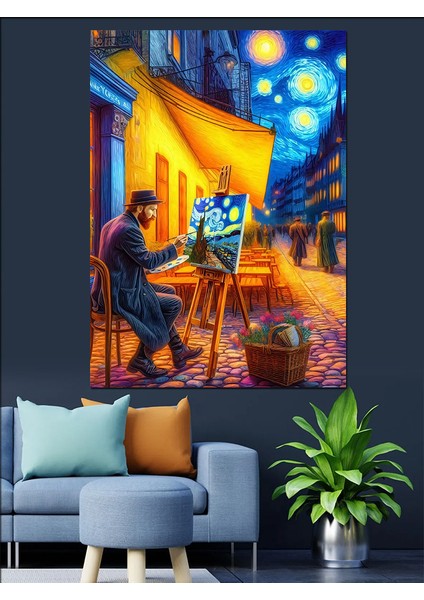 Van Gogh Resim Çizerken Dekoratif Kanvas - Mdf Ahşap Tablo