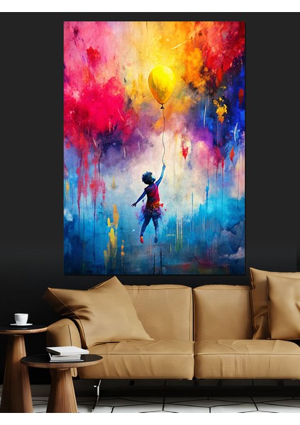 Sarı Uçan Balon ve Çocuk Dekoratif Kanvas - Mdf Ahşap Tablo modelleri