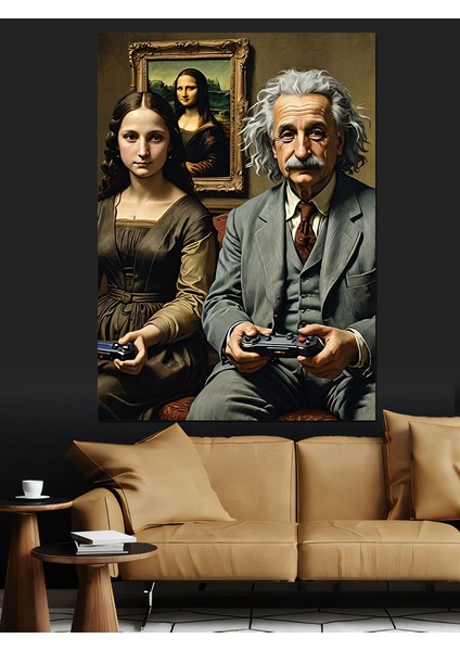 Albert Einstein ve Mona Lisa Fun Art Dekoratif Kanvas - Mdf Ahşap Tablo modelleri