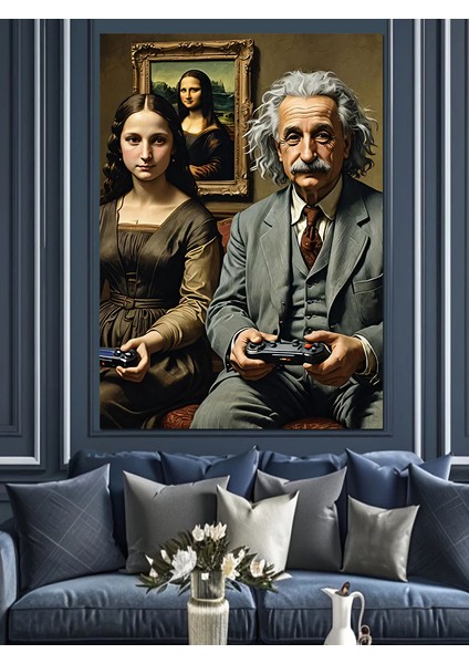 Albert Einstein ve Mona Lisa Fun Art Dekoratif Kanvas - Mdf Ahşap Tablo fırsatları