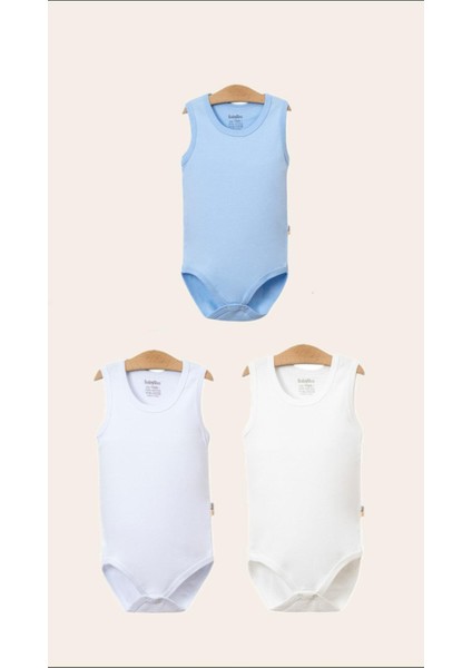 Erkek Bebek 3 Adet Düz Büyük Askılı Badi Mavi/beyaz/ekru Renkler