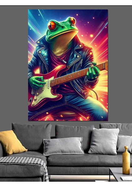 Elektro Gitar Çalan Kurbağa Dekoratif Kanvas - Mdf Ahşap Tablo modelleri