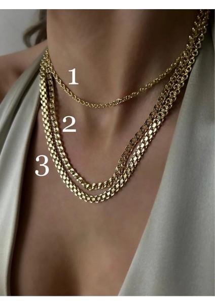 Vip Seri 14 K Altın Rengi Çelik Kolye 45 cm 3 Numara