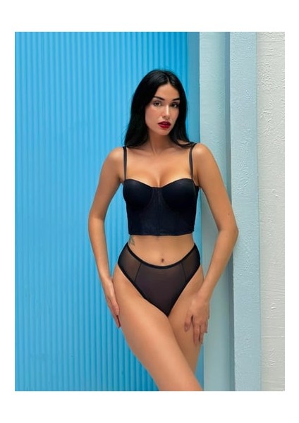 Destekli Siyah Hologram Bustiyer Takım fırsatları