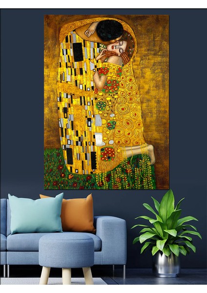 Gustav Klimt The Kiss Öpücük Dekoratif Kanvas - Mdf Ahşap Tablo