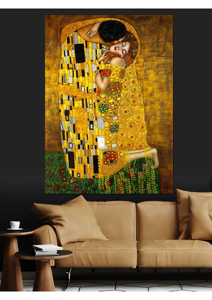 Gustav Klimt The Kiss Öpücük Dekoratif Kanvas - Mdf Ahşap Tablo