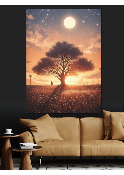 Güneş ve Büyük Ağaç Dekoratif Kanvas - Mdf Ahşap Tablo fiyatları
