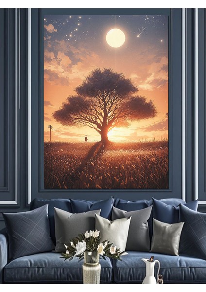 Güneş ve Büyük Ağaç Dekoratif Kanvas - Mdf Ahşap Tablo modelleri