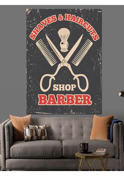 Berber Dükkanı Temalı Dekoratif Kanvas - Mdf Ahşap Tablo fiyatları