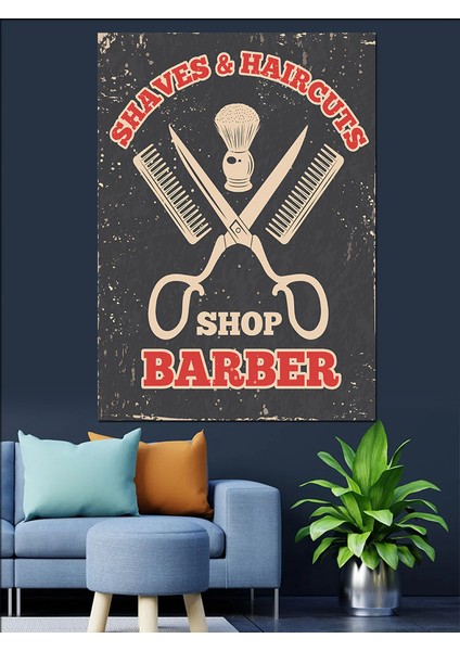 Berber Dükkanı Temalı Dekoratif Kanvas - Mdf Ahşap Tablo modelleri