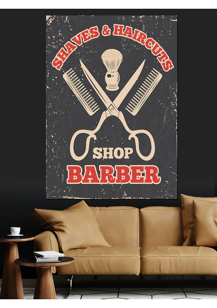 Berber Dükkanı Temalı Dekoratif Kanvas - Mdf Ahşap Tablo fırsatları