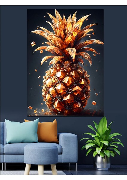 Kristal Ananas Dekoratif Kanvas - Mdf Ahşap Tablo