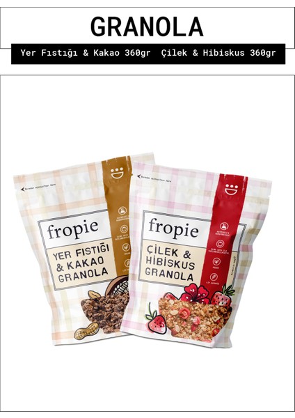 Yer Fıstığı Kakao ve Çilek Hibiskus granola Paketi x2