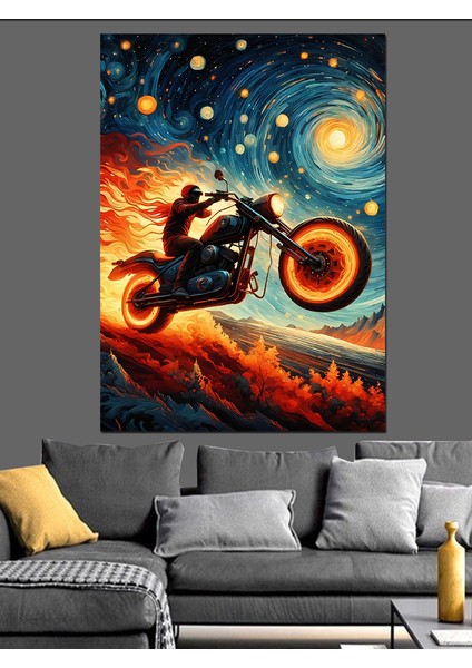 Soyut Motosiklet Kullanan Adam Dekoratif Kanvas - Mdf Ahşap Tablo