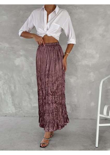 Kadın Kırışık Model Saten Etek
