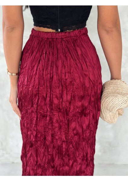 Kadın Kırışık Model Saten Etek modelleri