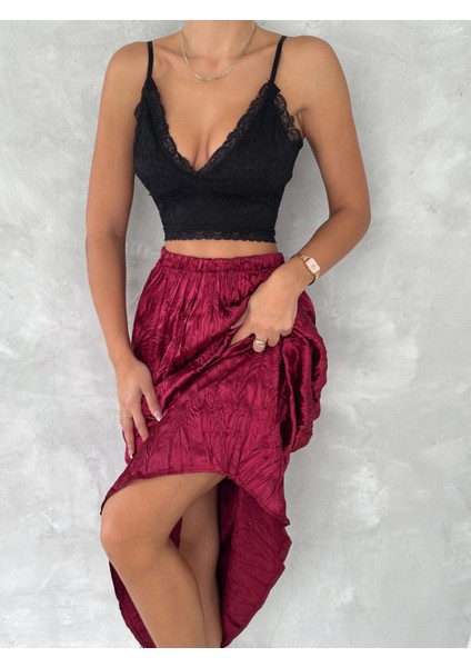 Kadın Kırışık Model Saten Etek