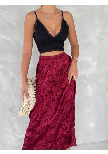 Kadın Kırışık Model Saten Etek