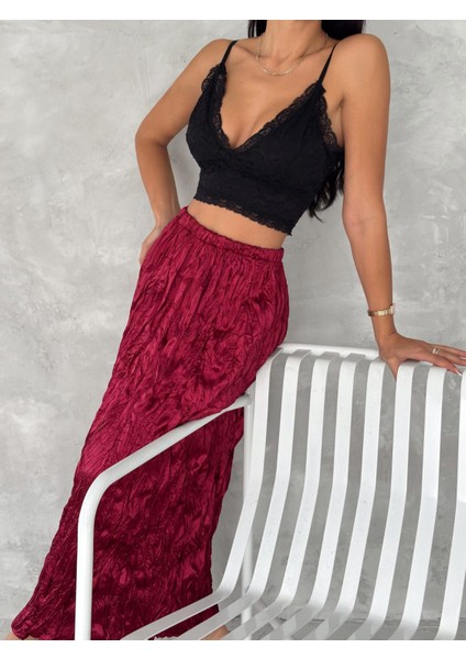 Kadın Kırışık Model Saten Etek