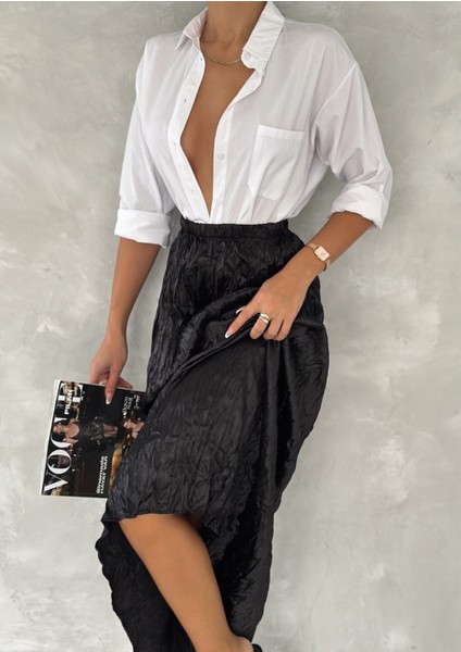 Kadın Kırışık Model Saten Etek modelleri