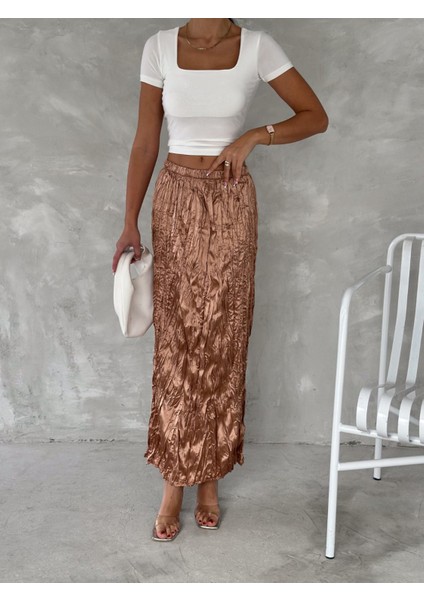 Kadın Kırışık Model Saten Etek