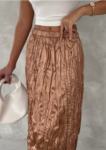 Kadın Kırışık Model Saten Etek modelleri