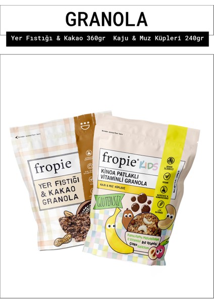 Yer Fıstığı Kakao ve Kids Kaju Muz Küpleri Granola Paketi x 2