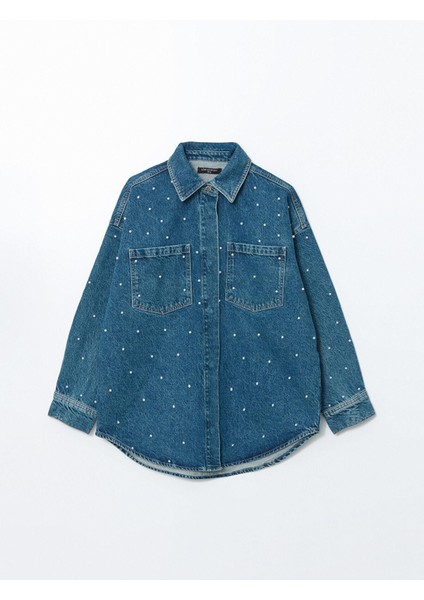 Lcw Comfort Gömlek Yaka Boncuklu Oversize Kadın Jean Tunik indirimleri