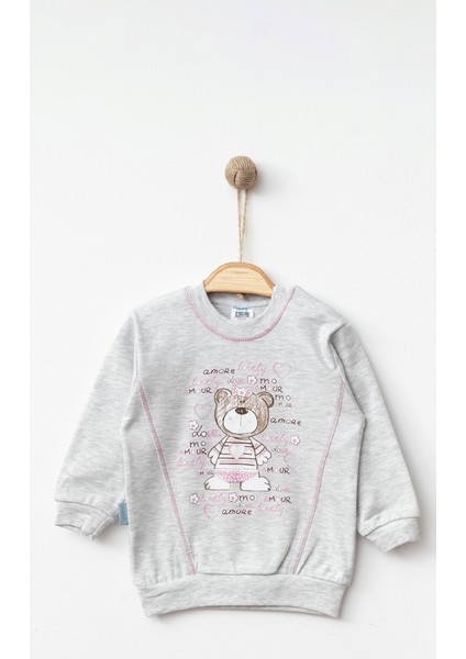 Ayı Baskılı Karyokalı Pamuklu Kumaş Alt-Üst Bebek Takımı fırsatları