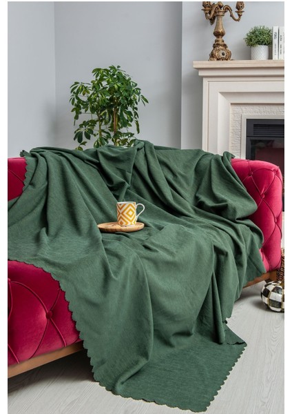 Koltuk Örtüsü | Çekyat Örtüsü | Koltuk Şalı 175X215 Mikrofiber Şönil Çift Taraflı Kaymaz | Yeşil