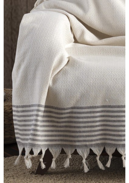 Bergama Ekru Buldan Koltuk Örtüsü 170 x 220 cm Koltuk Şalı Kanepe Çekyat Örtüsü Pamuklu Throw fiyatları