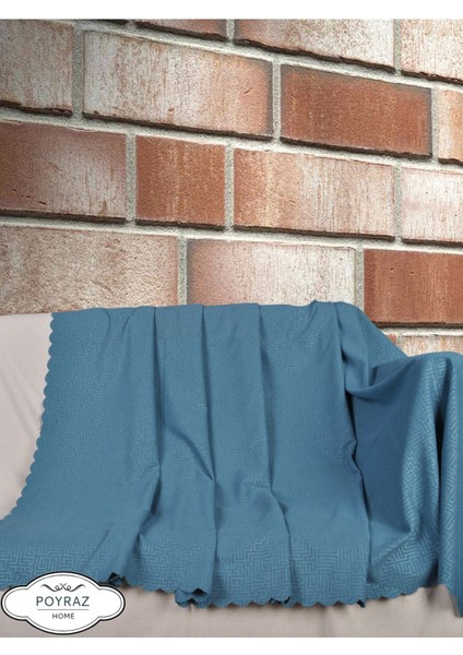 Mat Desenli Şönil Turkuaz Çift Taraflı Koltuk Çekyat Örtüsü Şalı