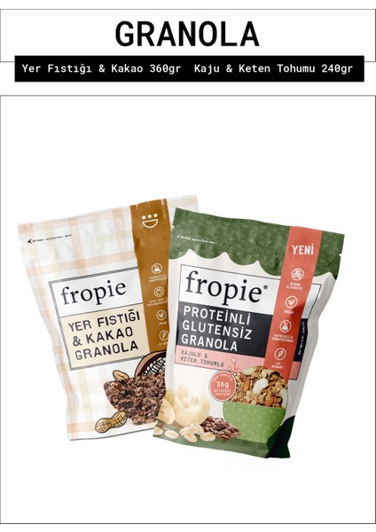 Yer Fıstığı Kakao ve Proteinli Glutensiz Kaju Keten Tohumu granola Paketi x2