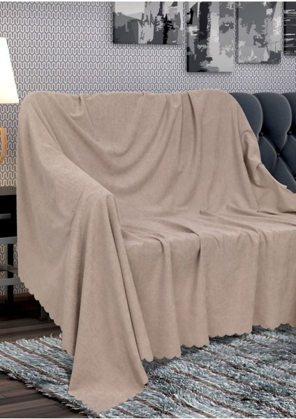 Mat Şönil Nohut Rengi Çift Taraflı Koltuk Çekyat Örtüsü Şalı