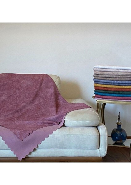 Mürdüm Nubuk Damarlı Çift Taraflı Şönil Çekyat Koltuk Örtüsü Şalı