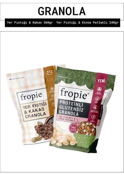 Yer Fıstığı Kakao ve Proteinli Glutensiz Yer Fıstıklı Kinoa Patlaklı Granola Paketi x 2