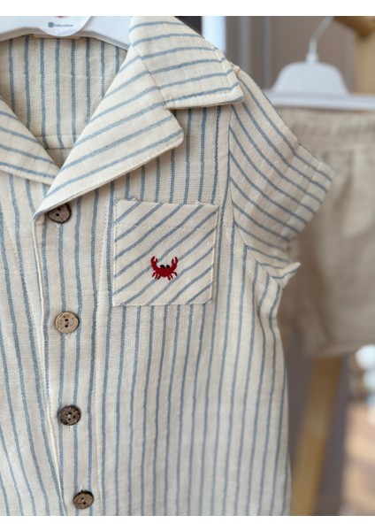 aden Düğün Özel Gün Doğum Günü Marine Çizgili Keten Gömlekli Şortlu Erkek Bebek Takım fiyatları