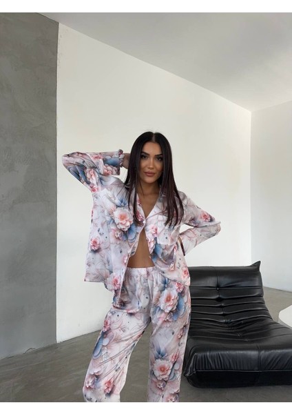 Ipek Saten Pijama Pembe Çiçek Desenli M indirimleri