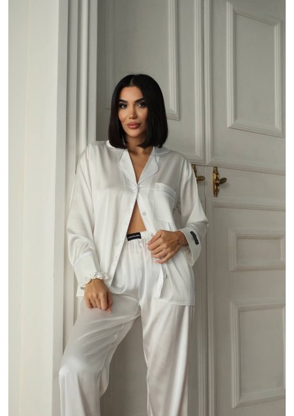 Ipek Saten Pijama Beyaz - M