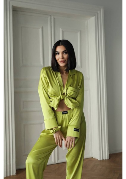 Ipek Saten Pijama Yağ Yeşili - Xl modelleri
