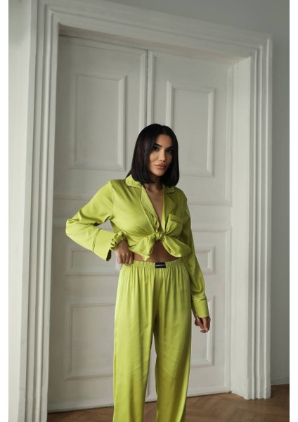 Ipek Saten Pijama Yağ Yeşili - Xl fırsatları