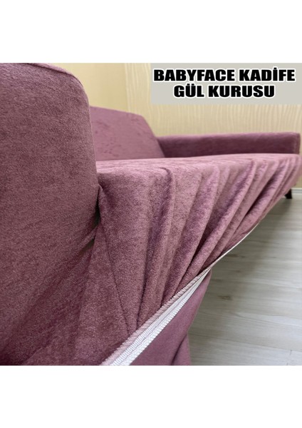 Babyface Kadife Kumaş 2 Adet Üçlü & Çekyat- 2 Adet Tekli Set Koltuk Kılıfı
