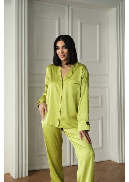 Ipek Saten Pijama Yağ Yeşili - M indirimleri