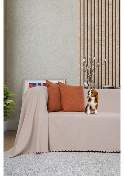 Koltuk Örtüsü | Çekyat Örtüsü | Koltuk Şalı 175X300 Mikrofiber Şönil Çift Taraflı Kaymaz | Camel