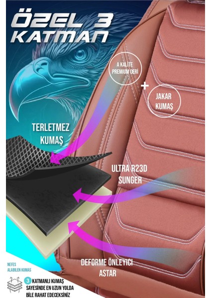 Opel Antara Yarı Deri Oto Koltuk Kılıfı Bel Destekli Tam 5li Set Tarçın