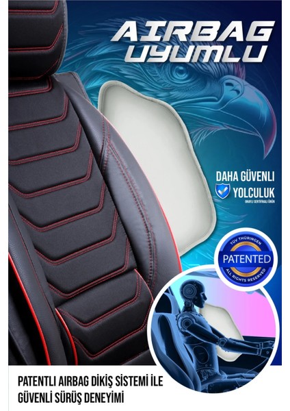Seat Arona Yarı Deri Oto Koltuk Kılıfı Bel Destekli Tam 5li Set Siyah-Kırmızı