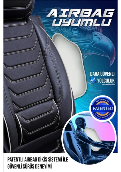 Seat Cordoba Yarı Deri Oto Koltuk Kılıfı Bel Destekli Tam 5li Set Siyah-Beyaz